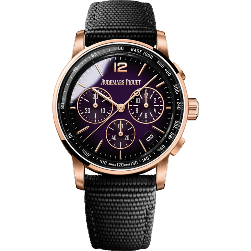 Code 11.59 by Audemars Piguet 41mm Black Rubber Strap Smoked Lacquered Purple Dial 18-carat Pink Gold Case - Audemars Piguet