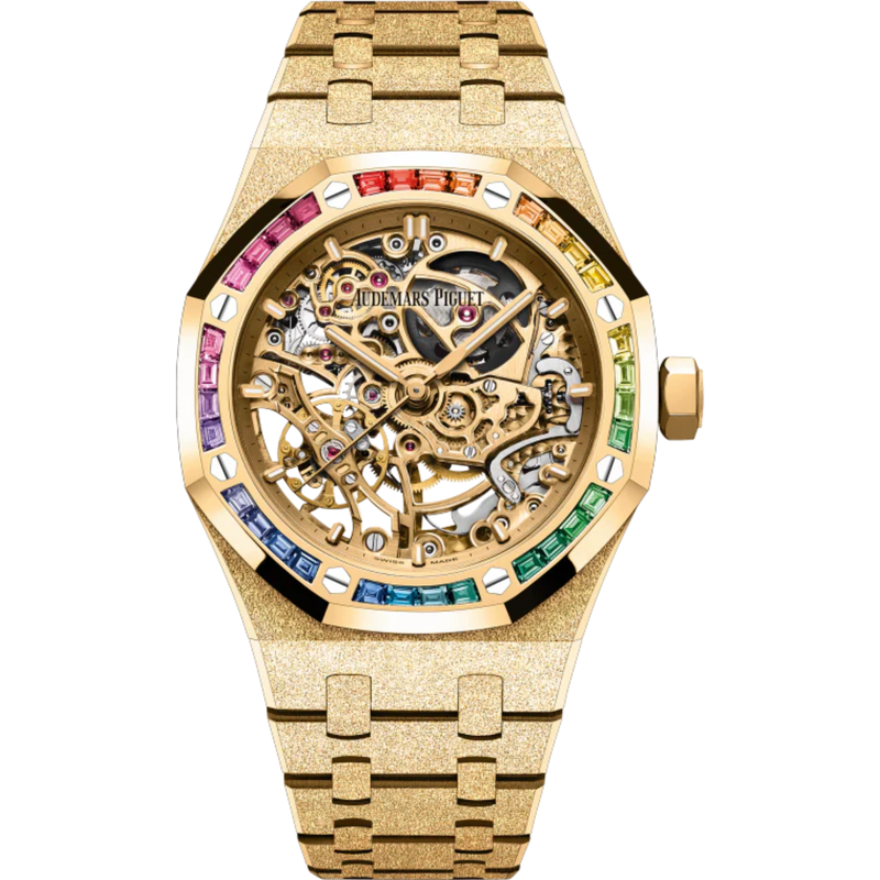 Royal Oak Frosted Gold Double Balance Wheel Openworked 37MM Hammered 18-Carat Yellow Gold Bracelet Yellow Gold-Toned Openworked Dial Hammered 18-Carat Yellow Gold Case - Audemars Piguet