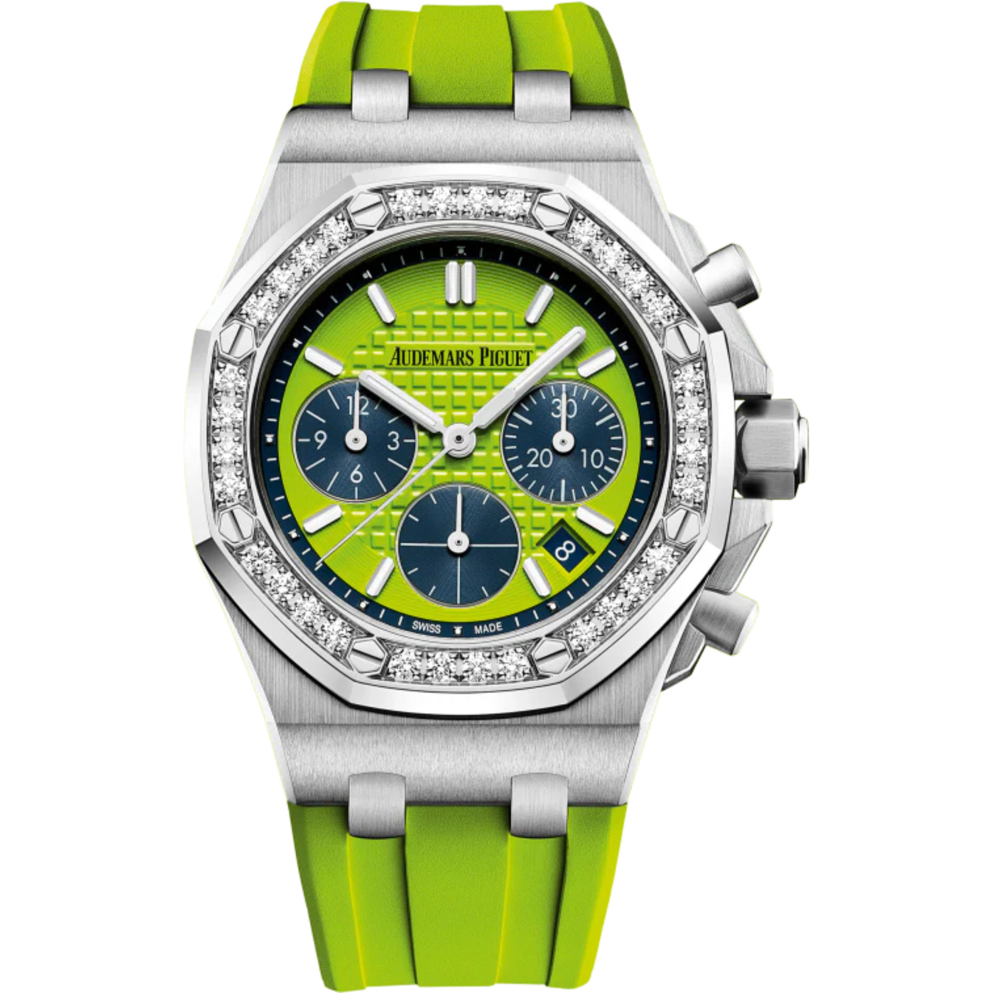 Royal Oak Offshore Selfwinding Chronograph 37MM Green Rubber Strap Green Dial With Lady Tapisserie Pattern Stainless Steel Case Diamond-Set Bezel - Audemars Piguet