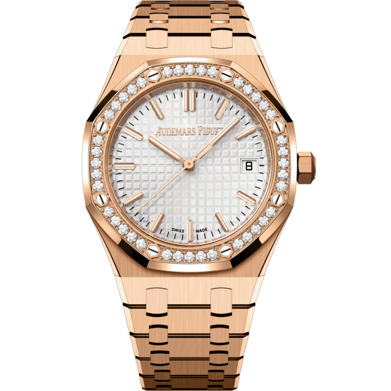 Royal Oak Selfwinding 34MM 18-Carat Pink Gold Bracelet Silver-Toned Dial With Grande Tapisserie Pattern 18-Carat Pink Gold Case - Audemars Piguet