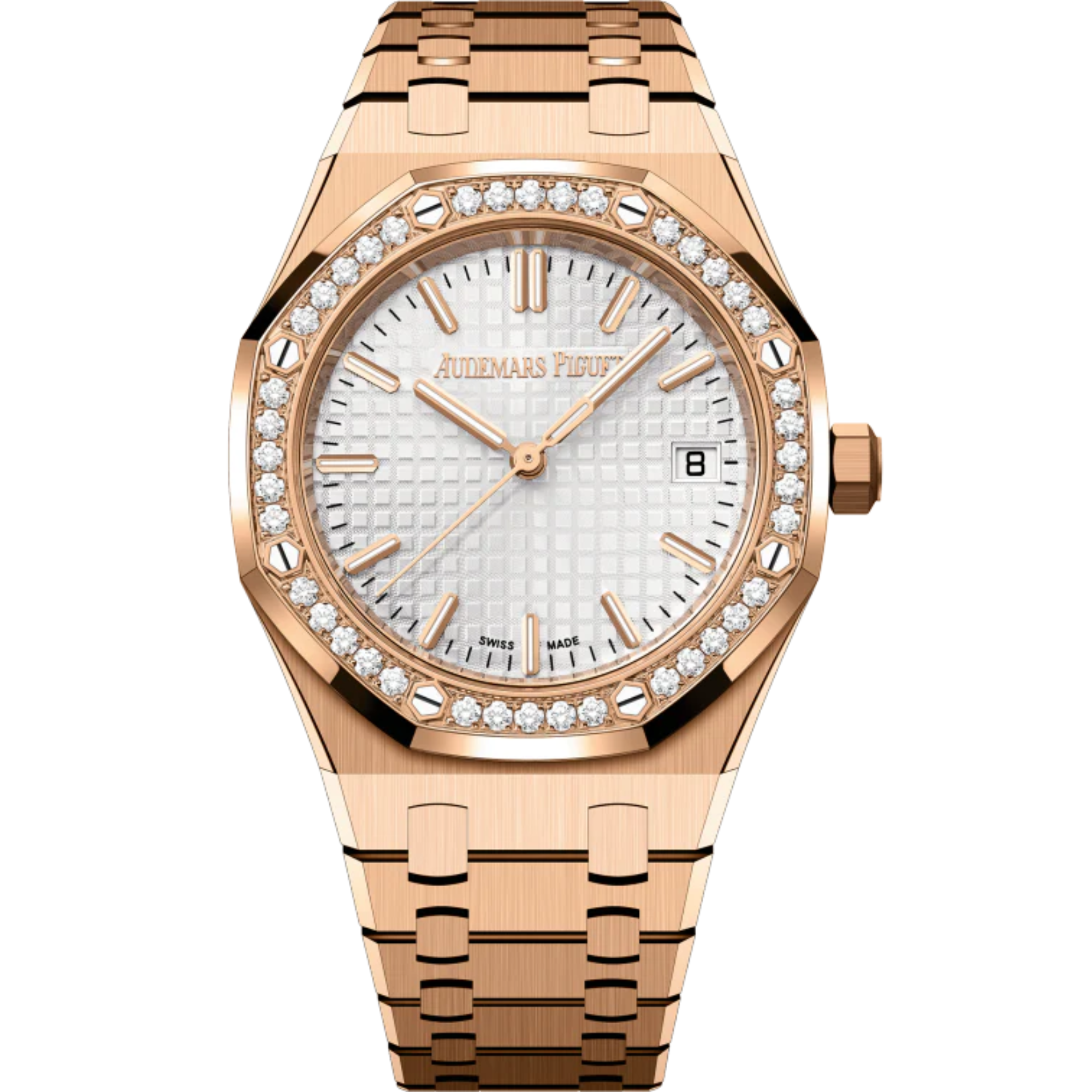 Audemars Piguet Royal Oak Ref. 77451OR.ZZ.1361OR.03 34MM Rose Gold White Dial with Diamond Bezel - Audemars Piguet