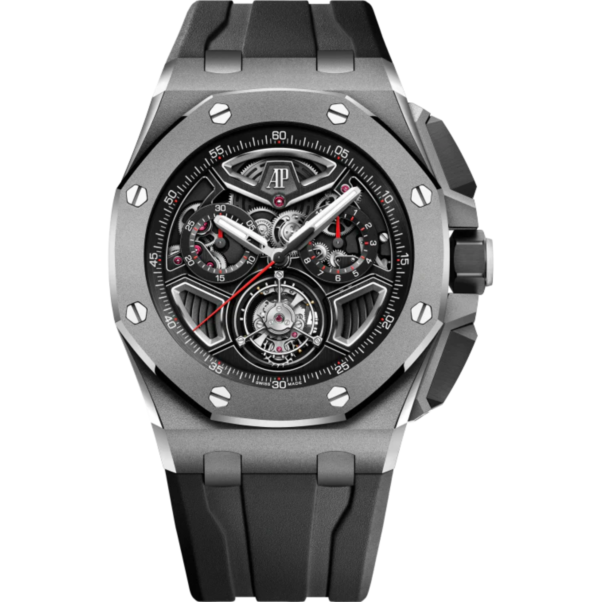 Royal Oak Offshore Selfwinding Flying Tourbillon Chronograph 43MM Black Rubber Strap Openworked Dial Sandblasted Titanium Case and Bezel - Audemars Piguet