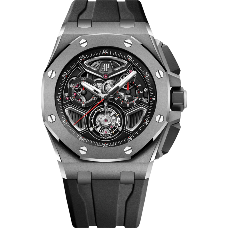 Royal Oak Offshore Selfwinding Flying Tourbillon Chronograph 43MM Black Rubber Strap Openworked Dial Sandblasted Titanium Case and Bezel - Audemars Piguet