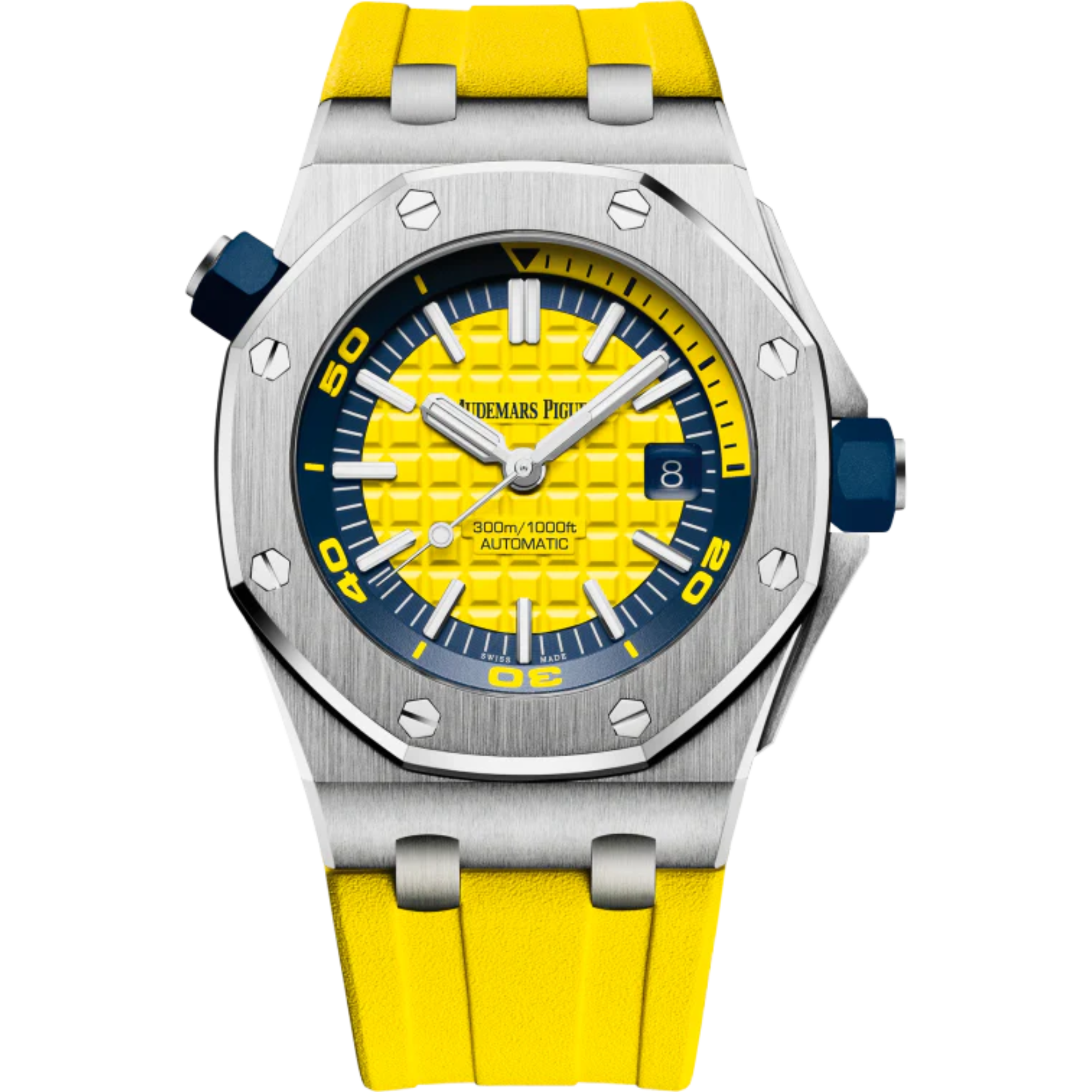 Royal Oak Offshore Diver 42MM Yellow Rubber Strap Yellow Dial With Méga Tapisserie Pattern Stainless Steel Case - Audemars Piguet