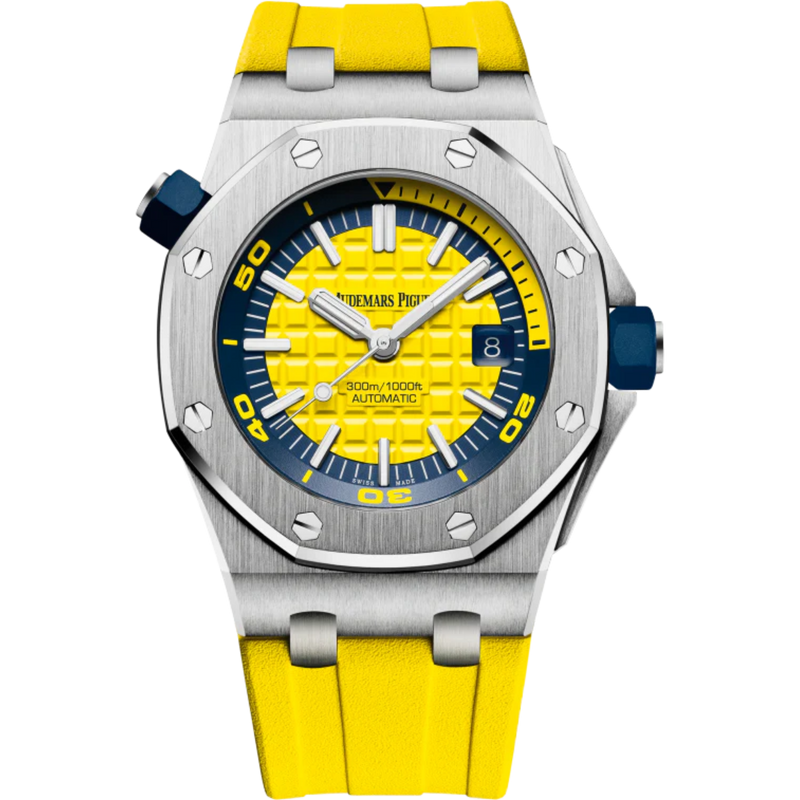 Royal Oak Offshore Diver 42MM Yellow Rubber Strap Yellow Dial With Méga Tapisserie Pattern Stainless Steel Case - Audemars Piguet