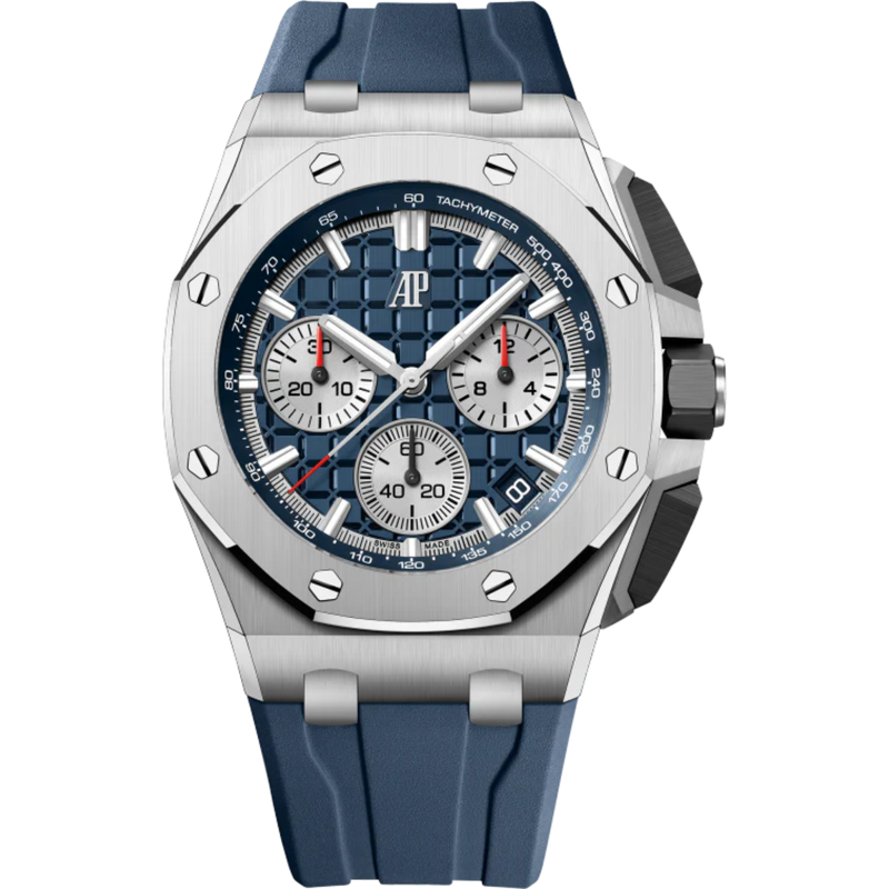 Royal Oak Offshore Selfwinding Chronograph 43MM Blue Rubber Strap Blue Dial With Méga Tapisserie Pattern Titanium Case and Bezel - Audemars Piguet