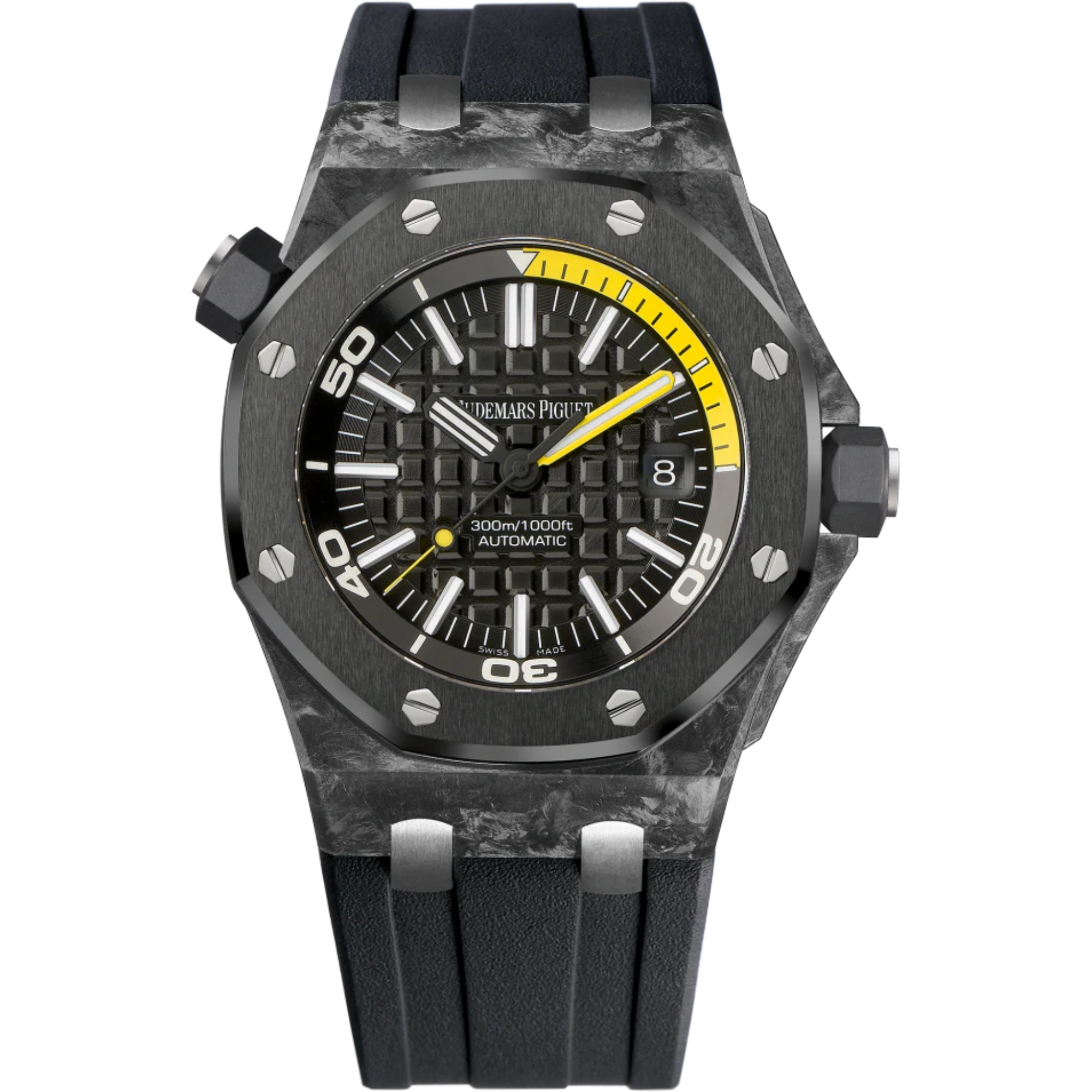 Royal Oak Offshore Diver 42MM Black Rubber Strap Black Dial With Méga Tapisserie Pattern Forged Carbon Case - Audemars Piguet