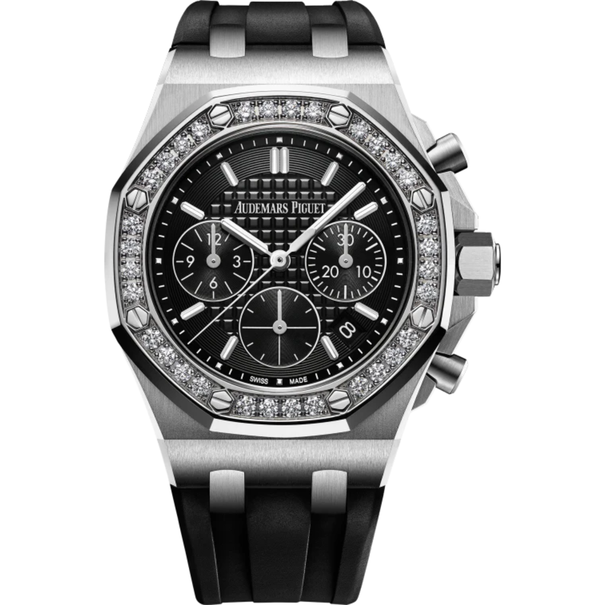 Royal Oak Offshore Selfwinding Chronograph 37MM Black Rubber Strap Black Dial With New Lady Tapisserie Pattern Stainless Steel Case Diamond-Set Bezel - Audemars Piguet