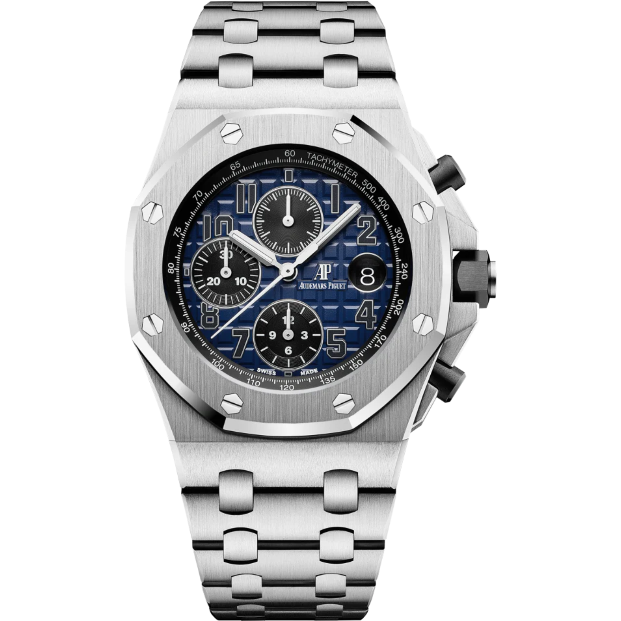 Royal Oak Offshore Chronograph 42MM 950 Platinum Bracelet Smoked Blue Dial With Méga Tapisserie Pattern 950 Platinum Case - Audemars Piguet