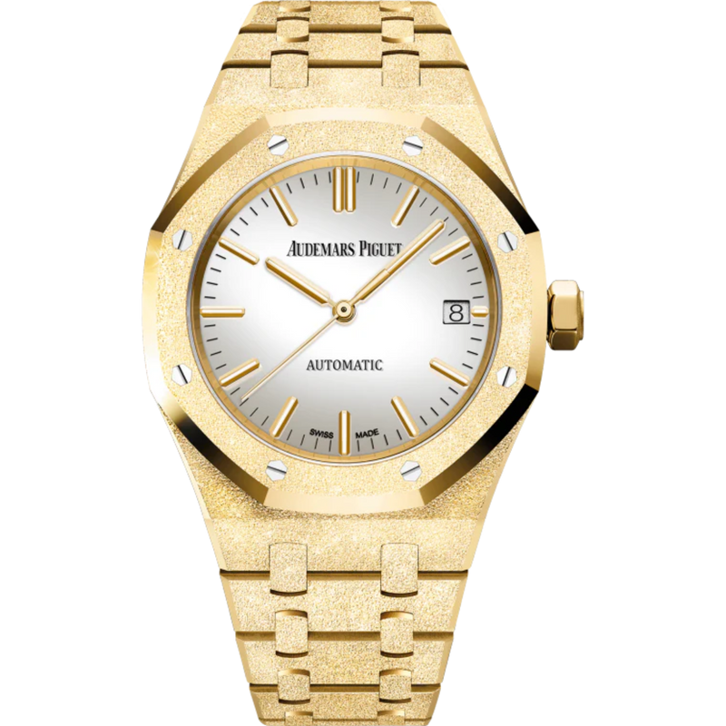 Royal Oak Frosted Gold Selfwinding 37MM Hammered 18-Carat Yellow Gold Bracelet Silver-Toned Mirror Dial Hammered 18-Carat Yellow Gold Case - Audemars Piguet