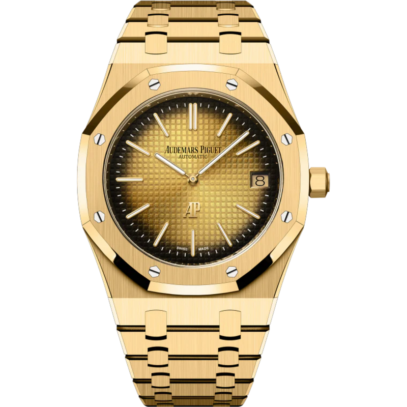 Royal Oak Jumbo Extra-Thin 50th Anniversary 39MM 18-Carat Yellow Gold Bracelet Smoked Yellow Gold-Toned Dial With Petite Tapisserie Pattern 18-Carat Yellow Gold Case - Audemars Piguet