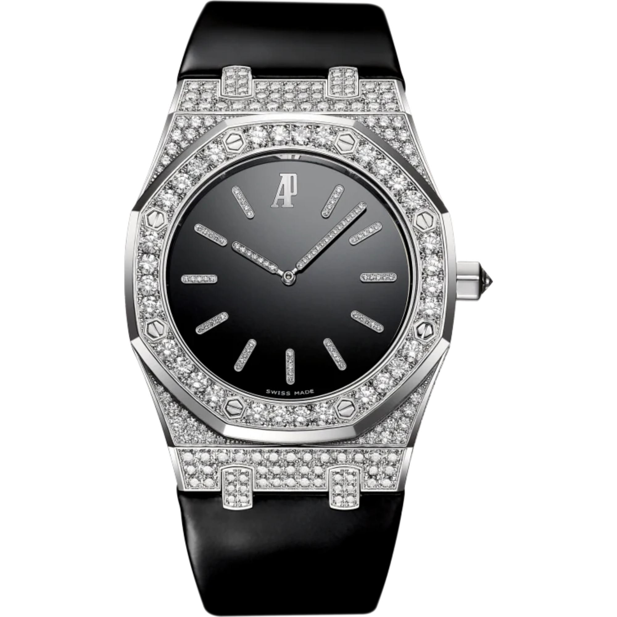 Royal Oak Tuxedo 39MM Shiny Black Leather Strap Polished Laquered Black Dial 18-Carat White Gold Case Entirely Set With Diamonds - Audemars Piguet