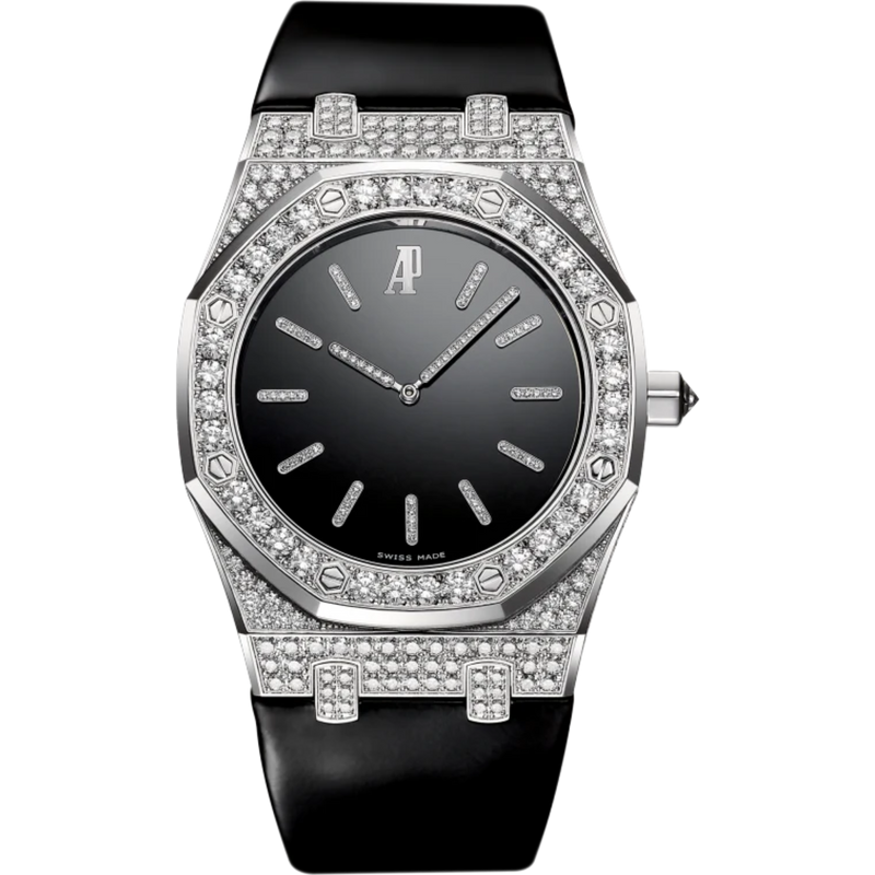 Royal Oak Tuxedo 39MM Shiny Black Leather Strap Polished Laquered Black Dial 18-Carat White Gold Case Entirely Set With Diamonds - Audemars Piguet