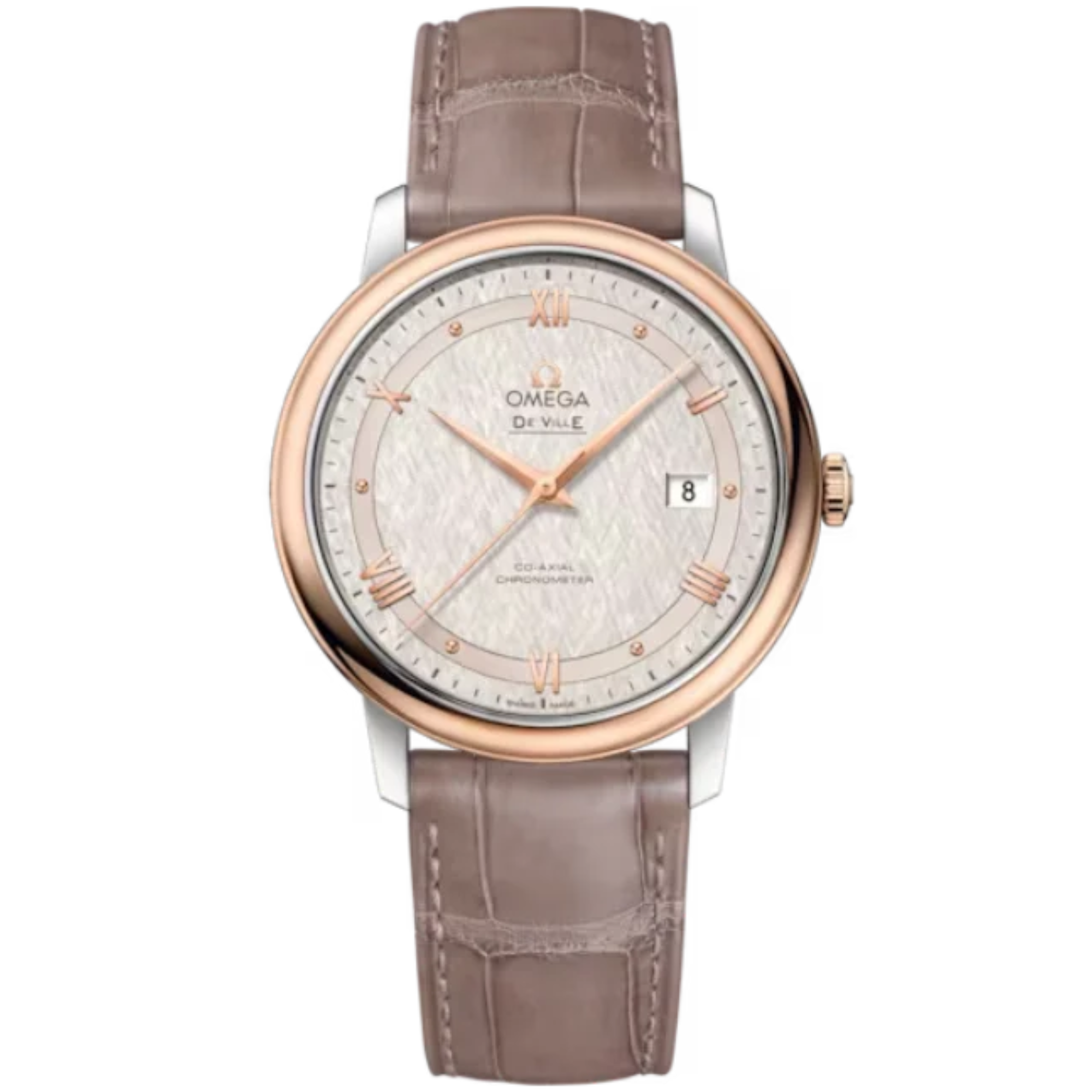 DE VILLE PRESTIGE 39 MM STAINLESS STEEL - RED GOLD WITH SILVER DIAL - Omega