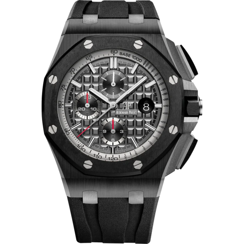 Royal Oak Offshore Chronograph 44MM Black Rubber Strap Anthracite Dial With Méga Tapisserie Pattern Black Ceramic Case and Bezel - Audemars Piguet