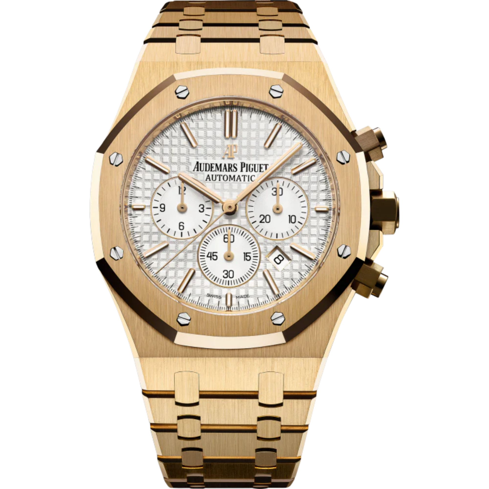 Royal Oak Chronograph 41MM 18-Carat Yellow Gold Bracelet White Dial With Grande Tapisserie Pattern 18-Carat Yellow Gold Case - Audemars Piguet