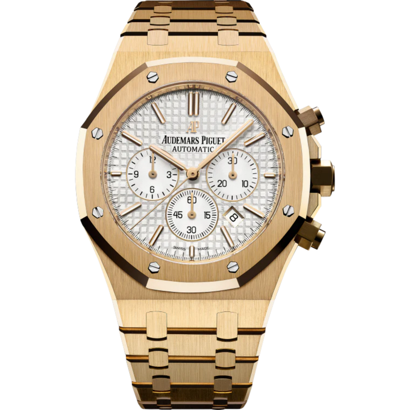 Royal Oak Chronograph 41MM 18-Carat Yellow Gold Bracelet White Dial With Grande Tapisserie Pattern 18-Carat Yellow Gold Case - Audemars Piguet