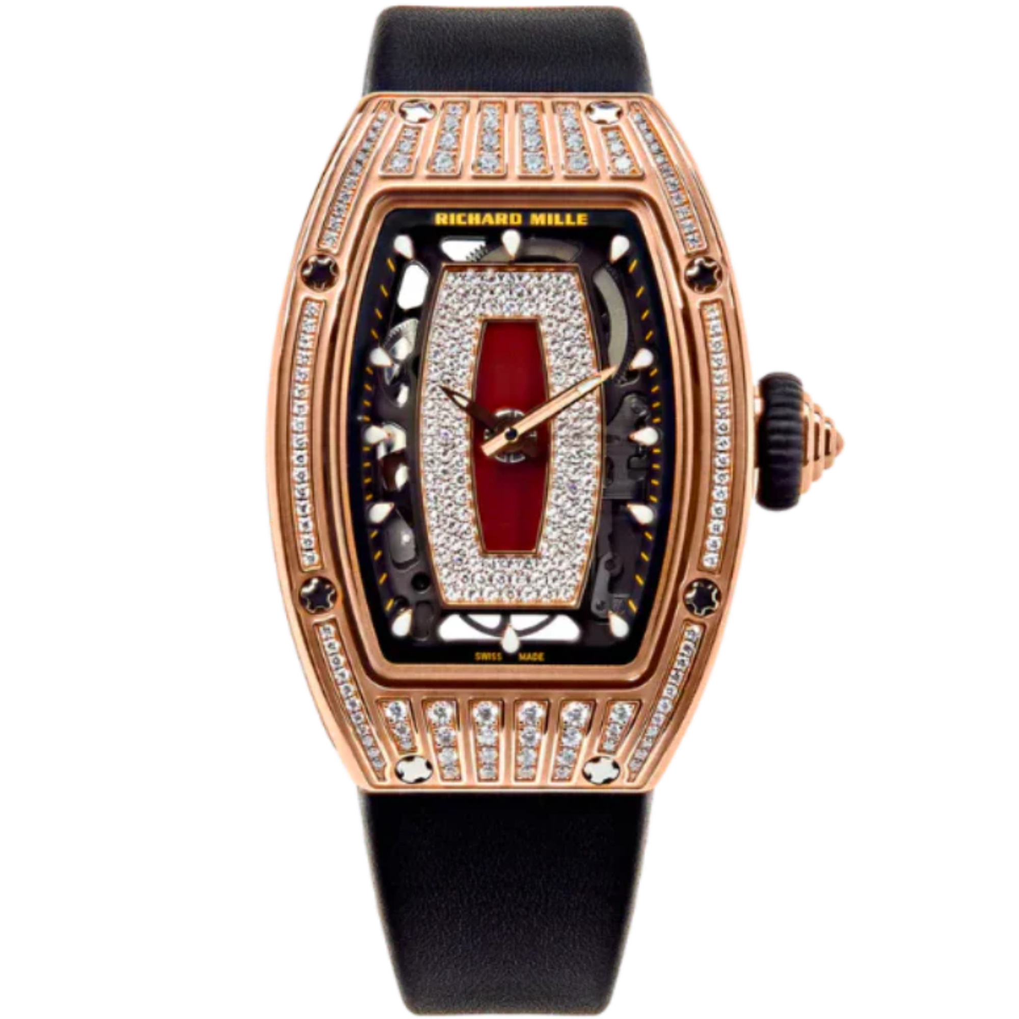 RM 07-01 Ladies Diamond Set Automatic Black Rubber Strap Rose Gold Case - Richard Mille