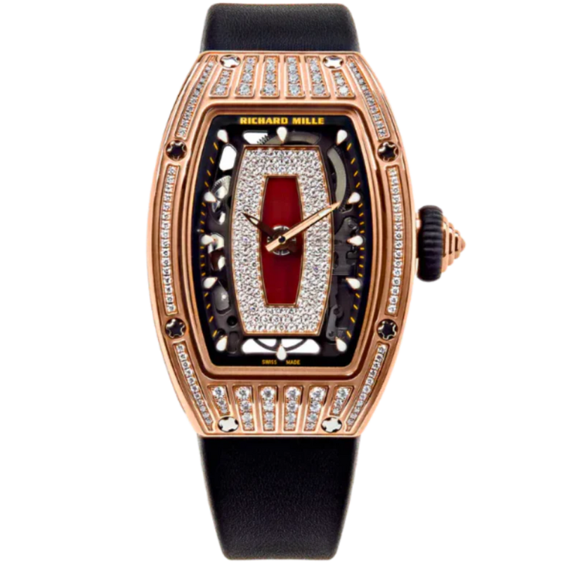 RM 07-01 Ladies Diamond Set Automatic Black Rubber Strap Rose Gold Case - Richard Mille