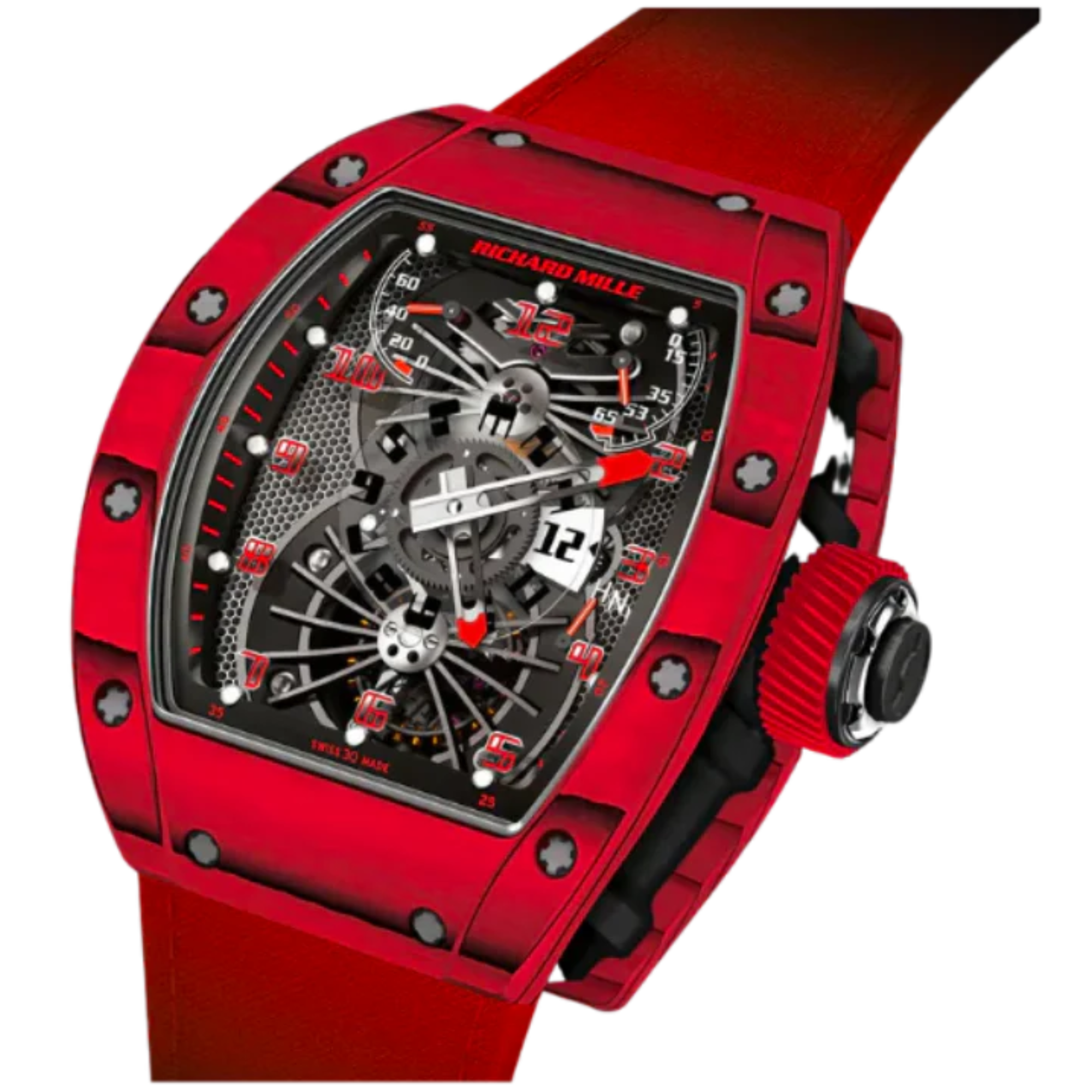RM 022 Tourbillon Aerodyne Dual Time Red Rubber Strap Carbon TPT Case - Richard Mille