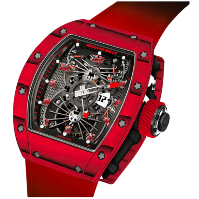 RM 022 Tourbillon Aerodyne Dual Time Red Rubber Strap Carbon TPT Case - Richard Mille