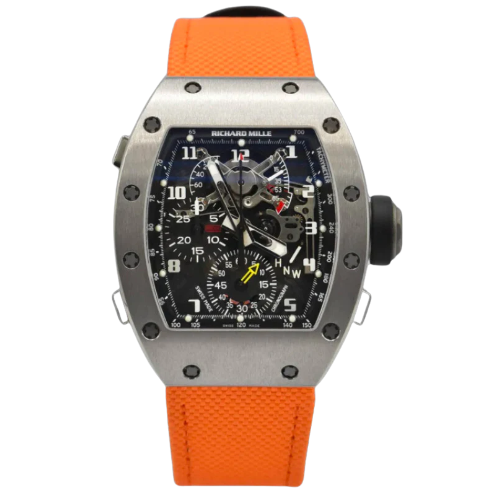 RM 004-V1 White Gold Split Second Chronograph Rockefeller Orange Strap White Gold Case - Richard Mille