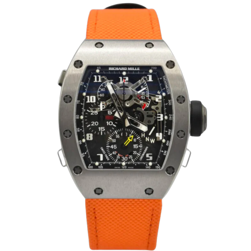 RM 004-V1 White Gold Split Second Chronograph Rockefeller Orange Strap White Gold Case - Richard Mille