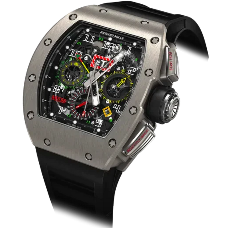 RM 011-02 Automatic Flyback Chronograph Dual Time Zone Black Rubber Strap Titanum Case - Richard Mille