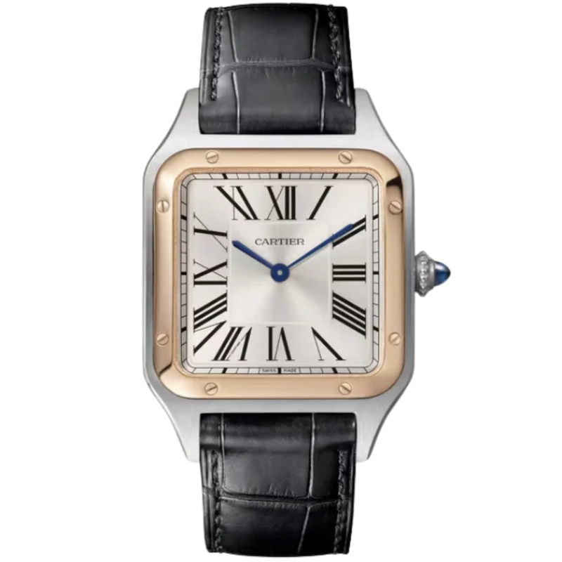 SANTOS 44 MM DUMONT SILVER STAINLESS STEEL & 18K ROSE GOLD - Cartier
