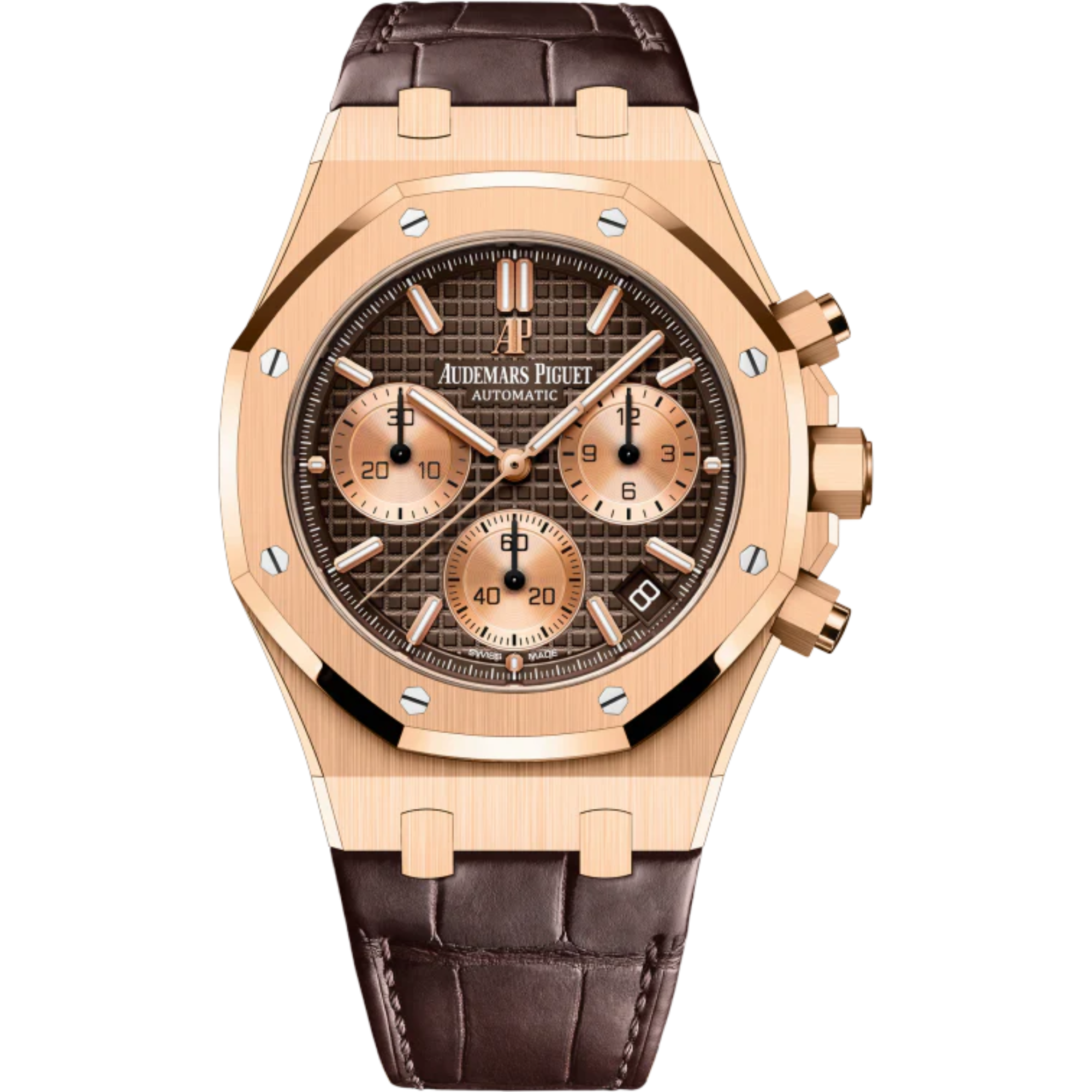 Royal Oak Selfwinding Chronograph 41MM Brown Alligator Strap Brown Dial With Grande Tapisserie Pattern 18-Carat Pink Gold Case - Audemars Piguet