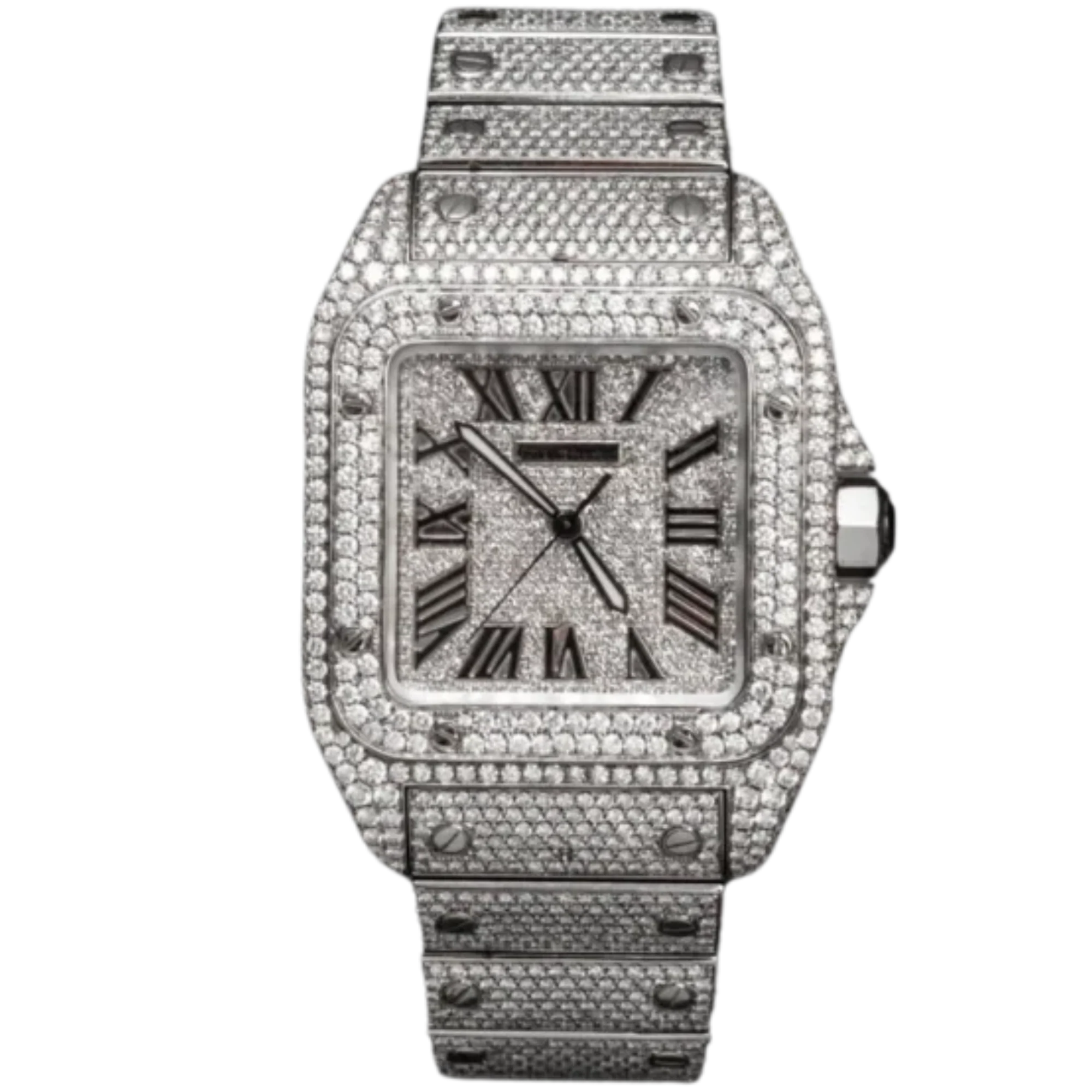 Cartier Steel Santos Bussdown (Dial Too) XL With Black Roman Numerals - Cartier