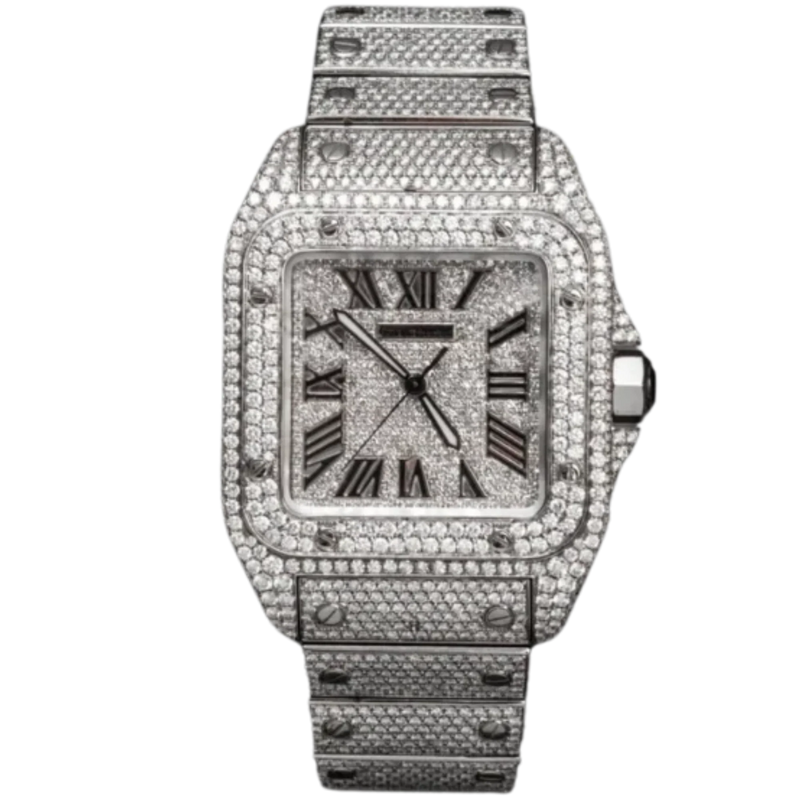 Cartier Steel Santos Bussdown (Dial Too) XL With Black Roman Numerals - Cartier