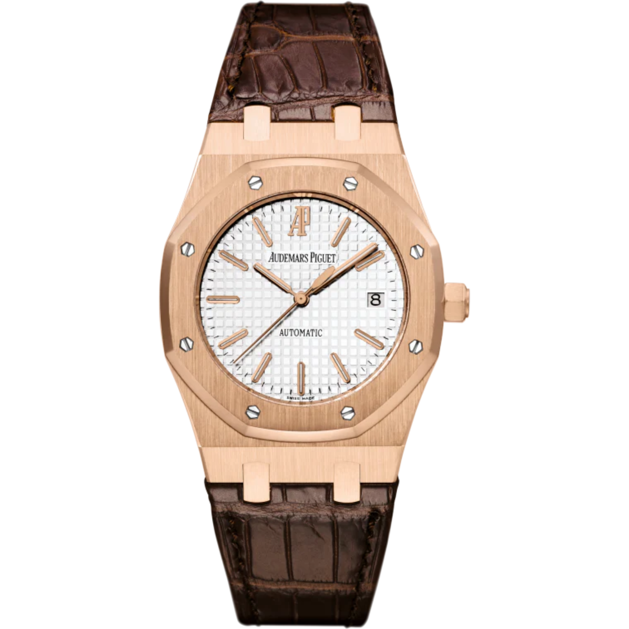 Royal Oak Selfwinding 39MM Brown Crocodile Strap Silvered Dial 18-Carat Pink Gold Case - Audemars Piguet