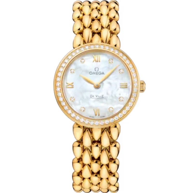 DE VILLE PRESTIGE DEWDROP 27 MM YELLOW GOLD WITH MOTHER OF PEARL DIAL - Omega