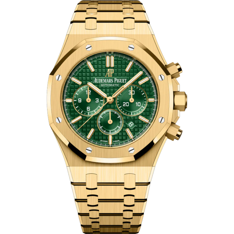 Royal Oak Selfwinding Chronograph 41MM Yellow Gold Bracelet Green Dial With Grande Tapisserie Pattern Yellow Gold Case - Audemars Piguet