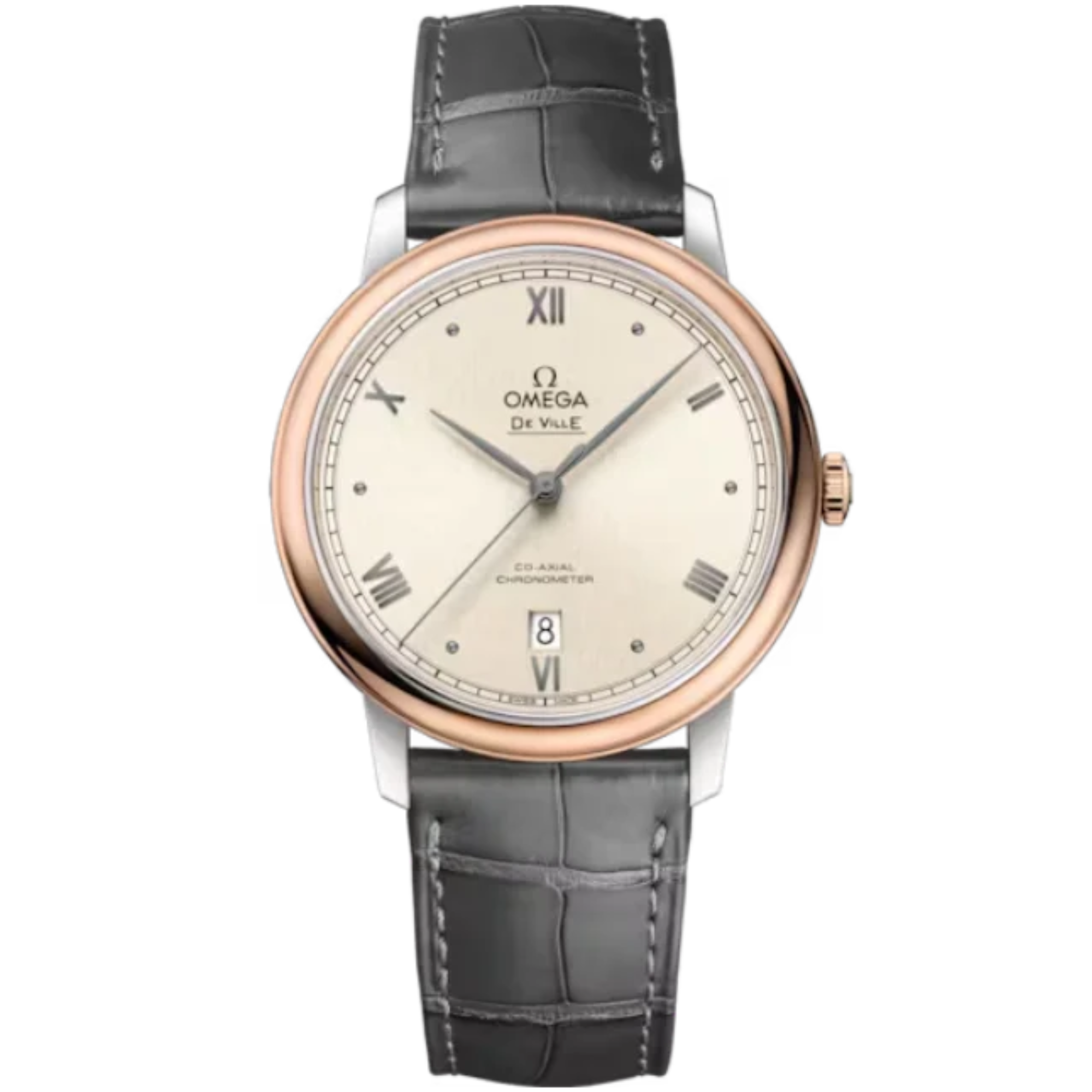 DE VILLE PRESTIGE 39 MM STAINLESS STEEL - RED GOLD WITH WHITE DIAL - Omega