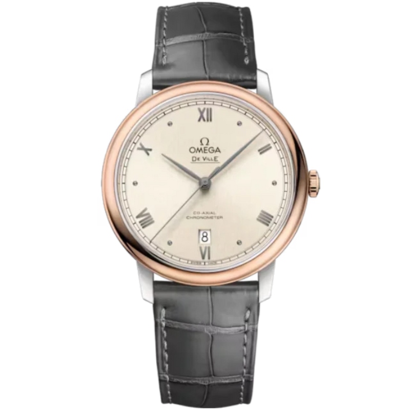 DE VILLE PRESTIGE 39 MM STAINLESS STEEL - RED GOLD WITH WHITE DIAL - Omega