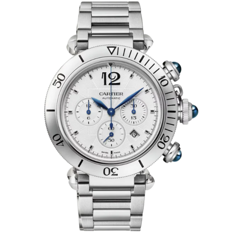 PASHA DE CARTIER 41 MM CHRONOGRAPH STAINLESS STEEL WITH SILVER FLINQUE DIAL - Cartier
