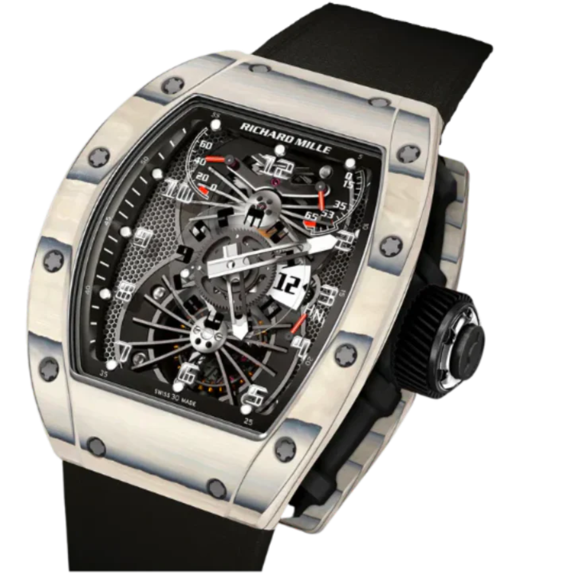 RM 022 Tourbillon Aerodyne Dual Time White Black Rubber Strap Carbon TPT Case - Richard Mille