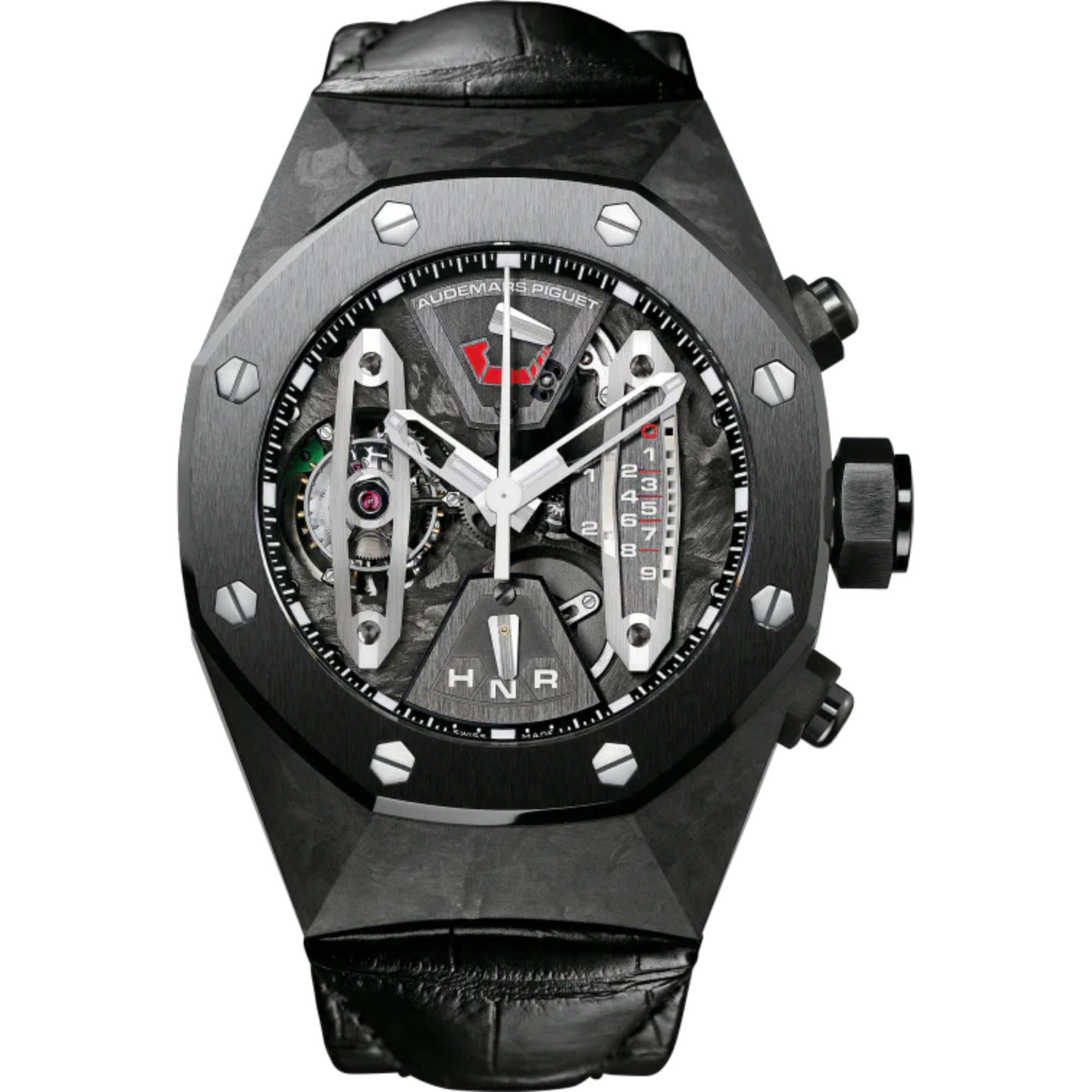 Royal Oak Concept 44MM Tourbillon Carbon Chronograph Black Alligator Strap Black Openworked Dial Forged Carbon Case - Audemars Piguet