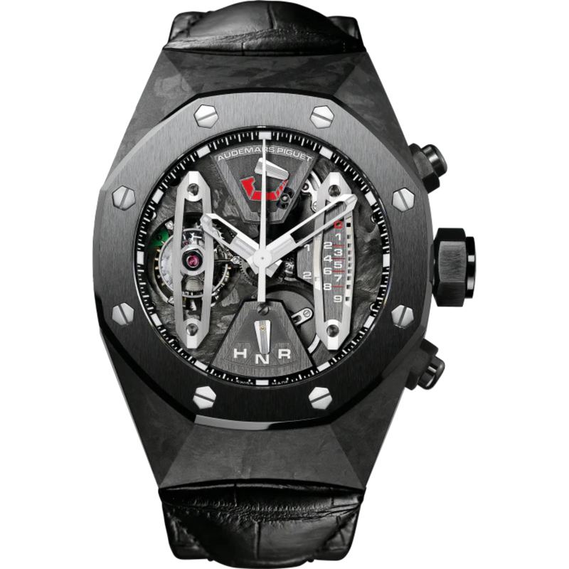 Royal Oak Concept 44MM Tourbillon Carbon Chronograph Black Alligator Strap Black Openworked Dial Forged Carbon Case - Audemars Piguet