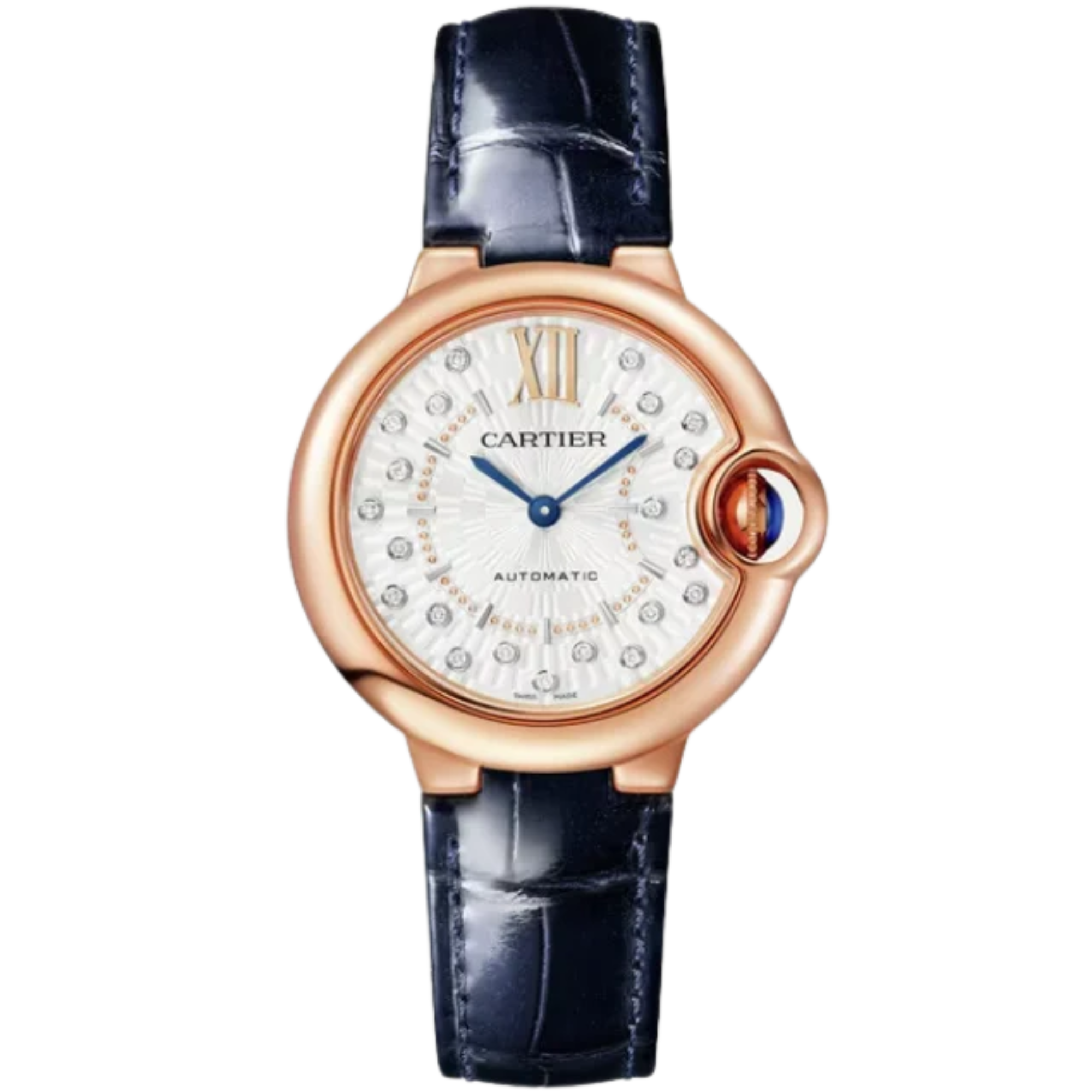BALLON BLEU DE CARTIER 33 MM ROSE GOLD WITH SILVER MATT STAMPED SUNRAY DIAL - Cartier