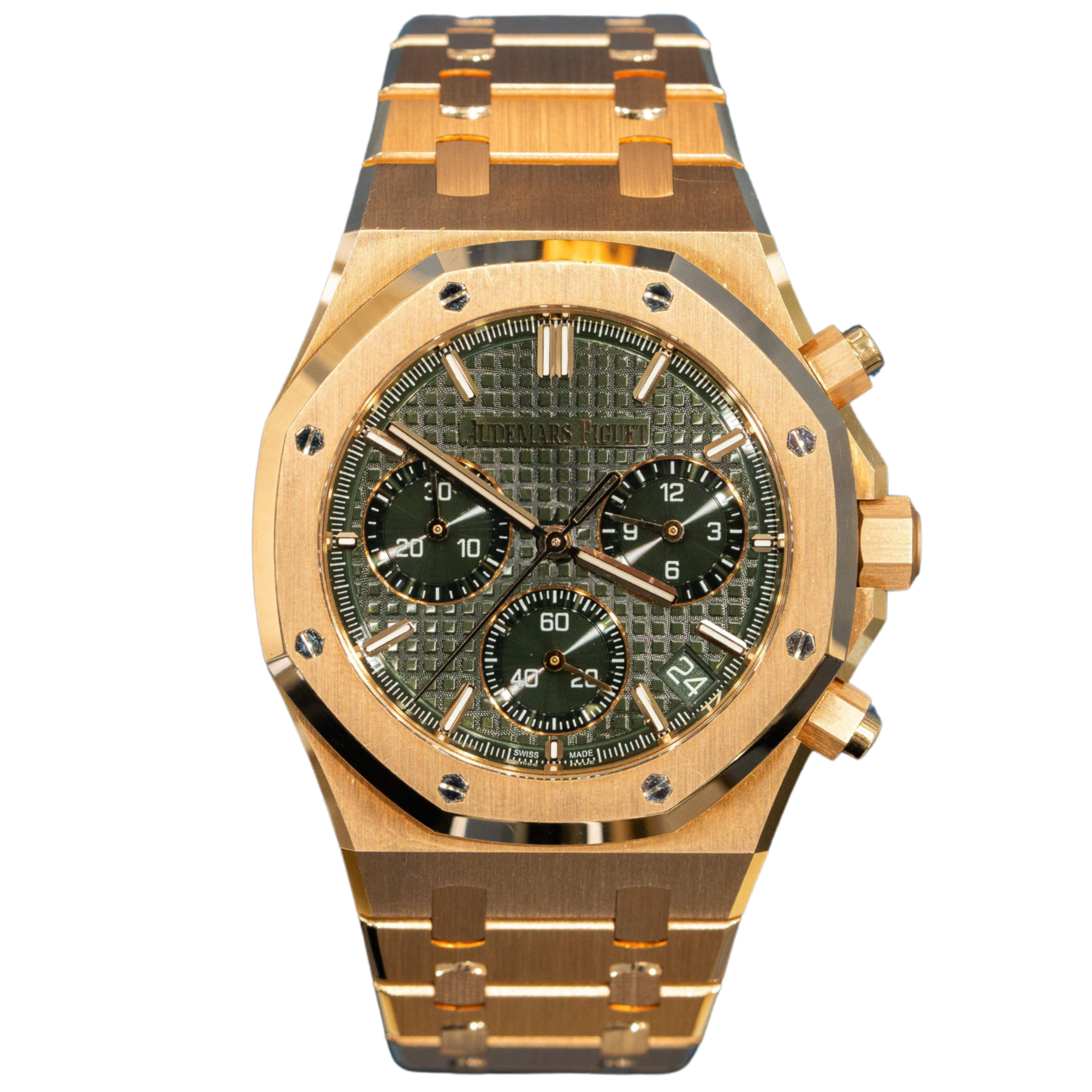 Audemars Piguet Royal Oak Chronograph Ref. 26240OR.OO.1320OR.08 41mm Rose Gold Green Dial on Leather with Rose Gold Bracelet - Audemars Piguet