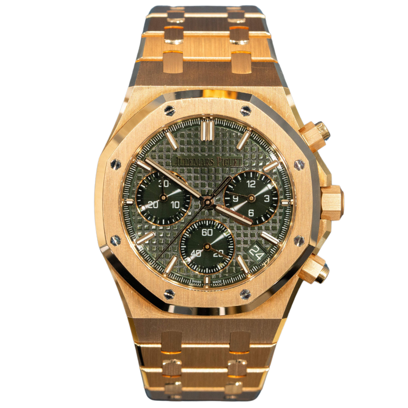 Audemars Piguet Royal Oak Chronograph Ref. 26240OR.OO.1320OR.08 41mm Rose Gold Green Dial on Leather with Rose Gold Bracelet - Audemars Piguet