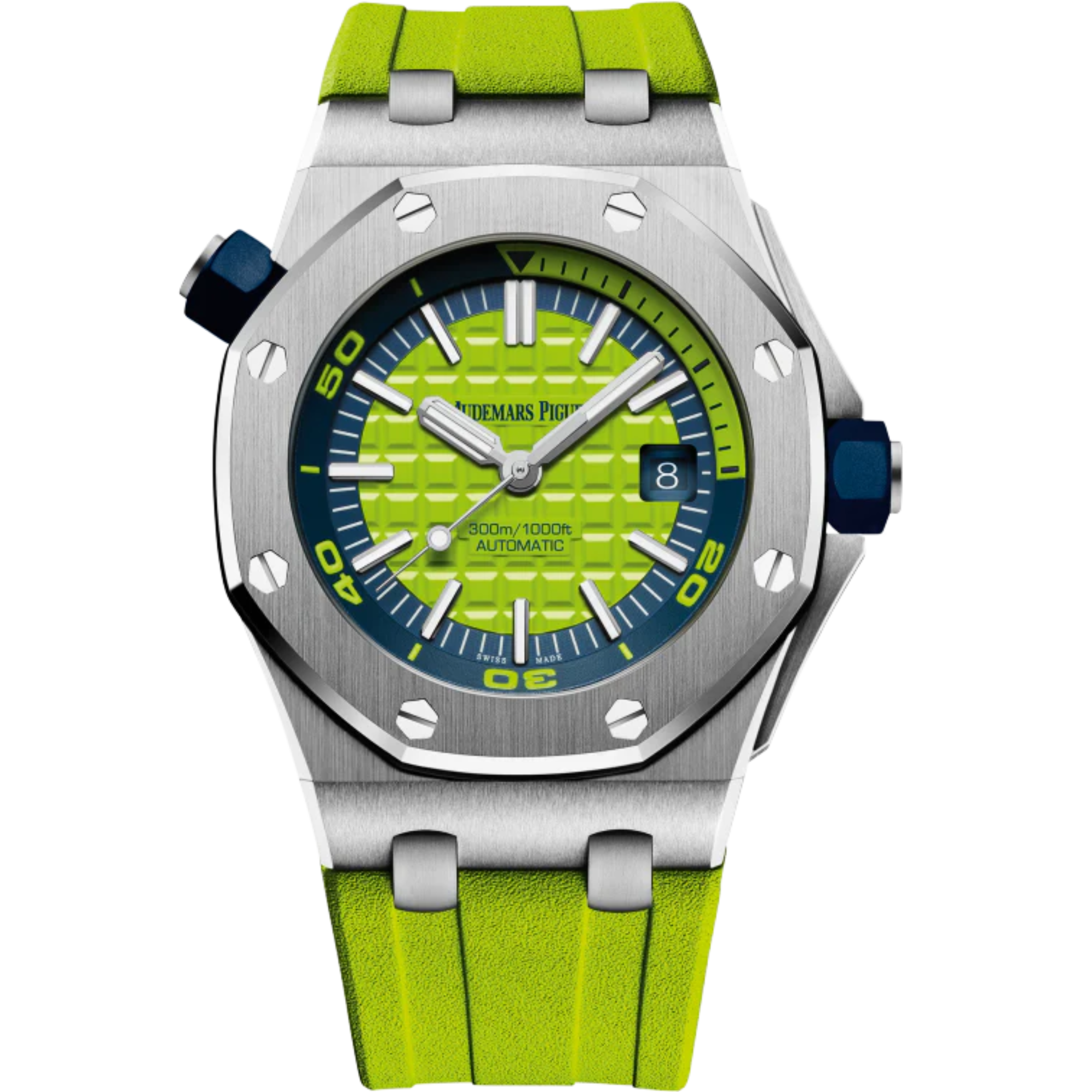 Royal Oak Offshore Diver 42MM Green Rubber Strap Green Dial With Méga Tapisserie Pattern Stainless Steel Case - Audemars Piguet