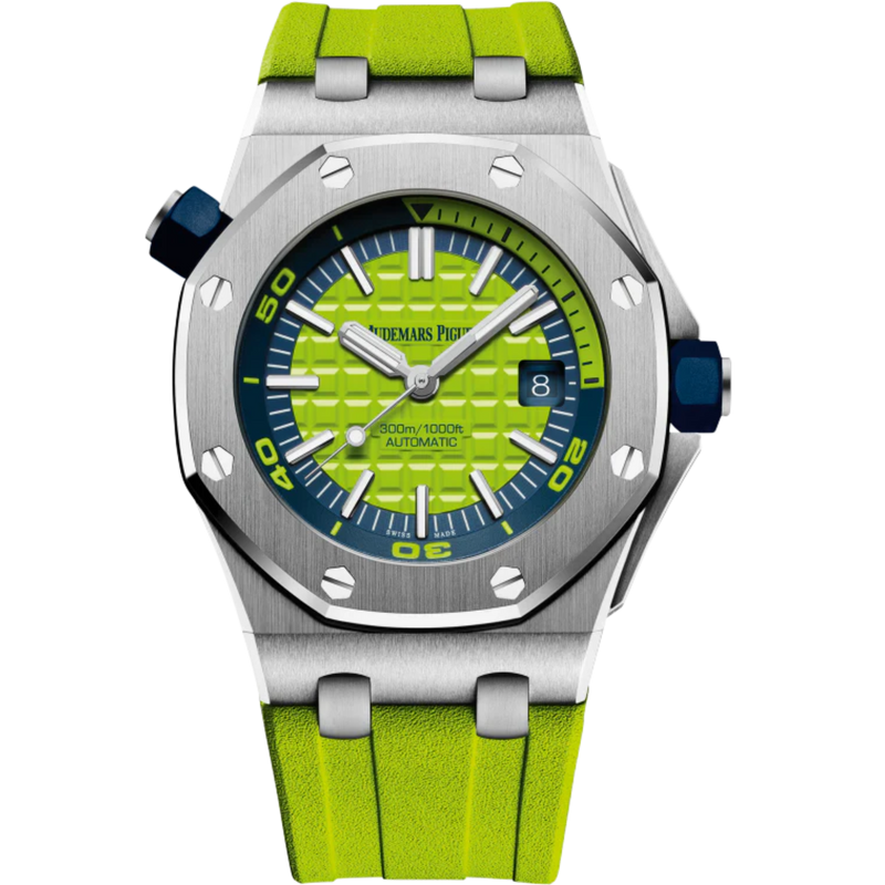 Royal Oak Offshore Diver 42MM Green Rubber Strap Green Dial With Méga Tapisserie Pattern Stainless Steel Case - Audemars Piguet