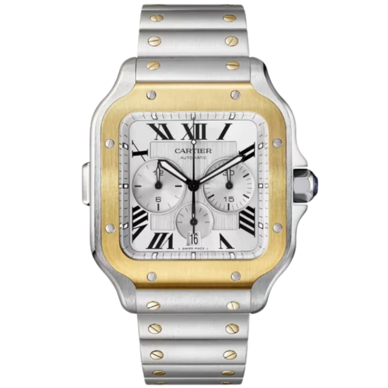 SANTOS 45 MM DE CARTIER CHRONOGRAPH SILVER STAINLESS STEEL & YELLOW GOLD - Cartier