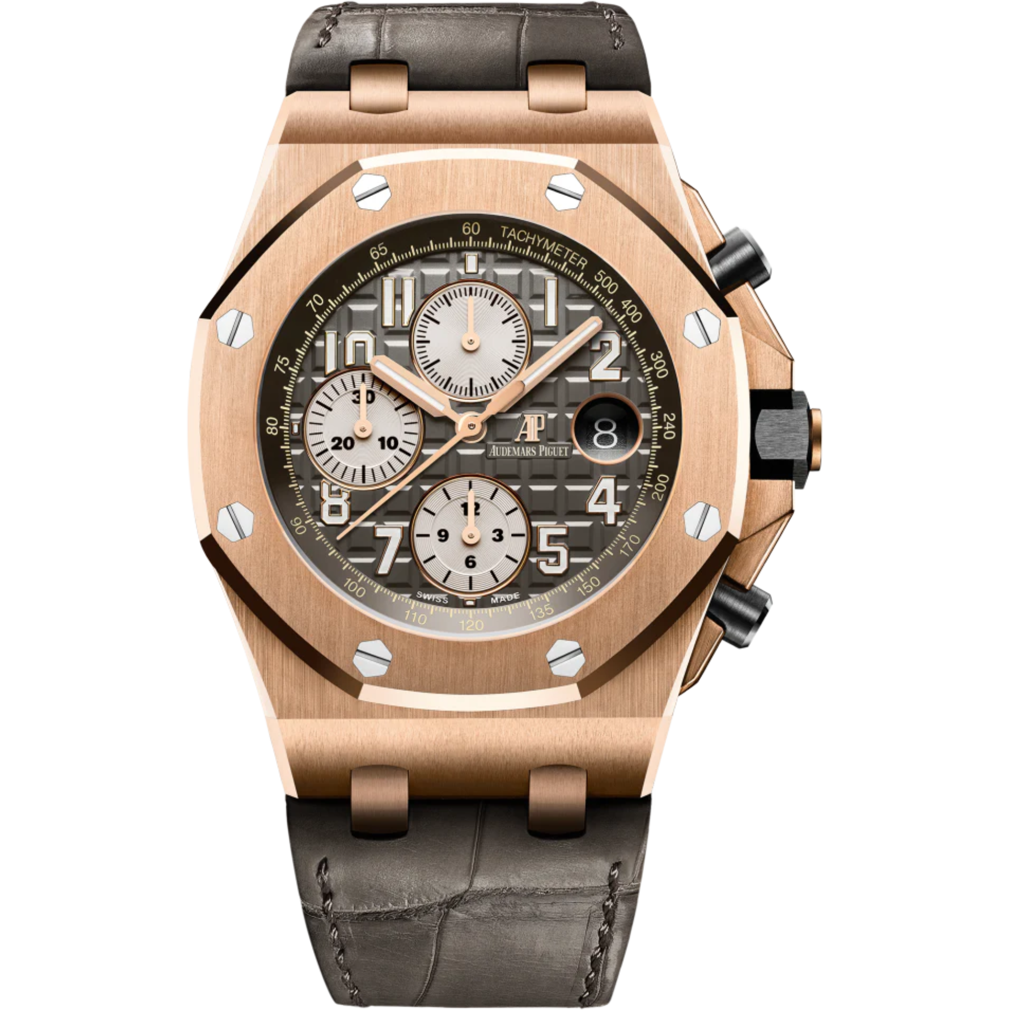 Royal Oak Offshore Selfwinding Chronograph 42MM Grey Alligator Strap Grey Ruthenium-Toned Dial With Méga Tapisserie Pattern 18-Carat Pink Gold Case - Audemars Piguet