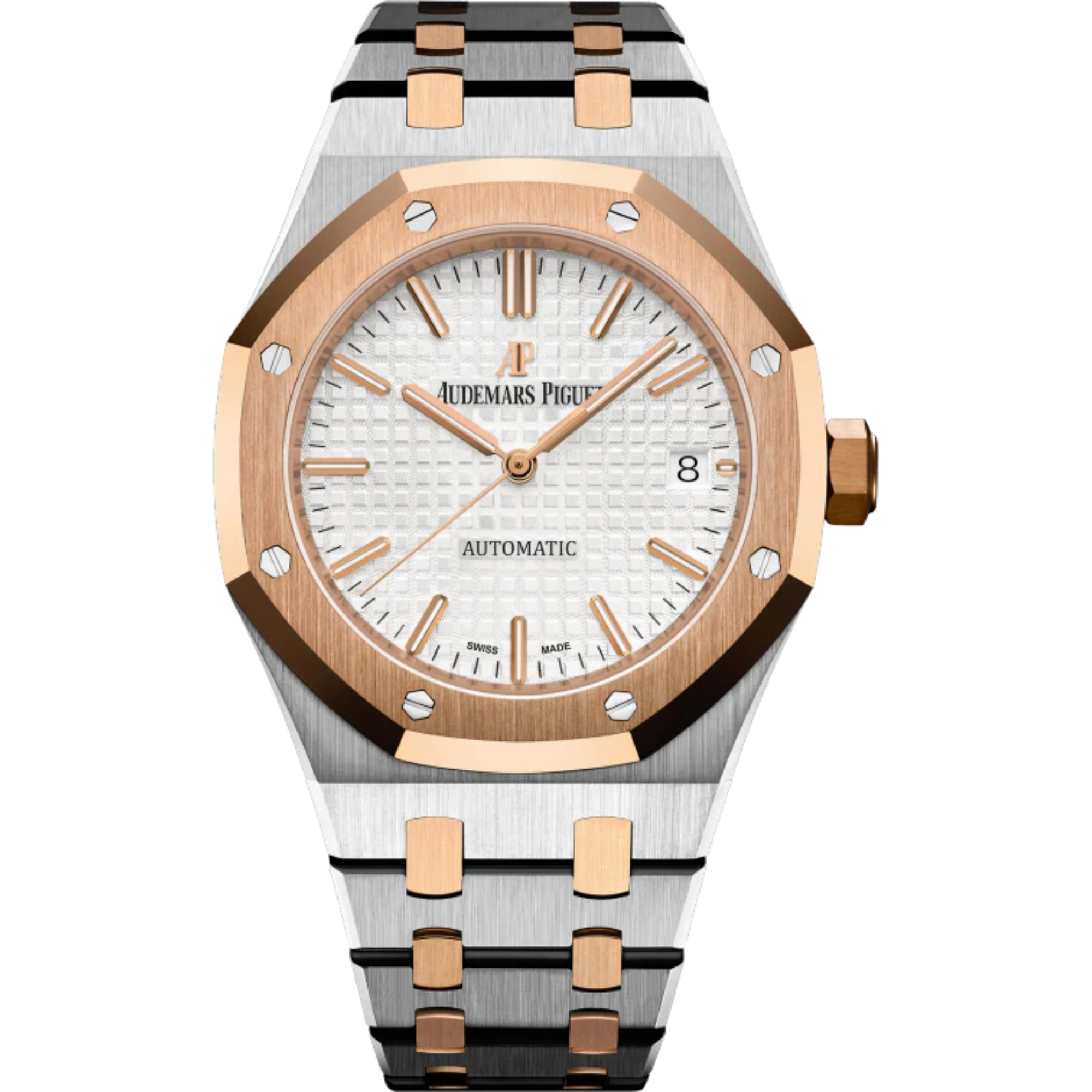 Royal Oak Selfwinding 37MM Stainless Steel and 18-Carat Pink Gold Bracelet Silver-Toned Dial With Grande Tapisserie Pattern Stainless Steel Case - Audemars Piguet