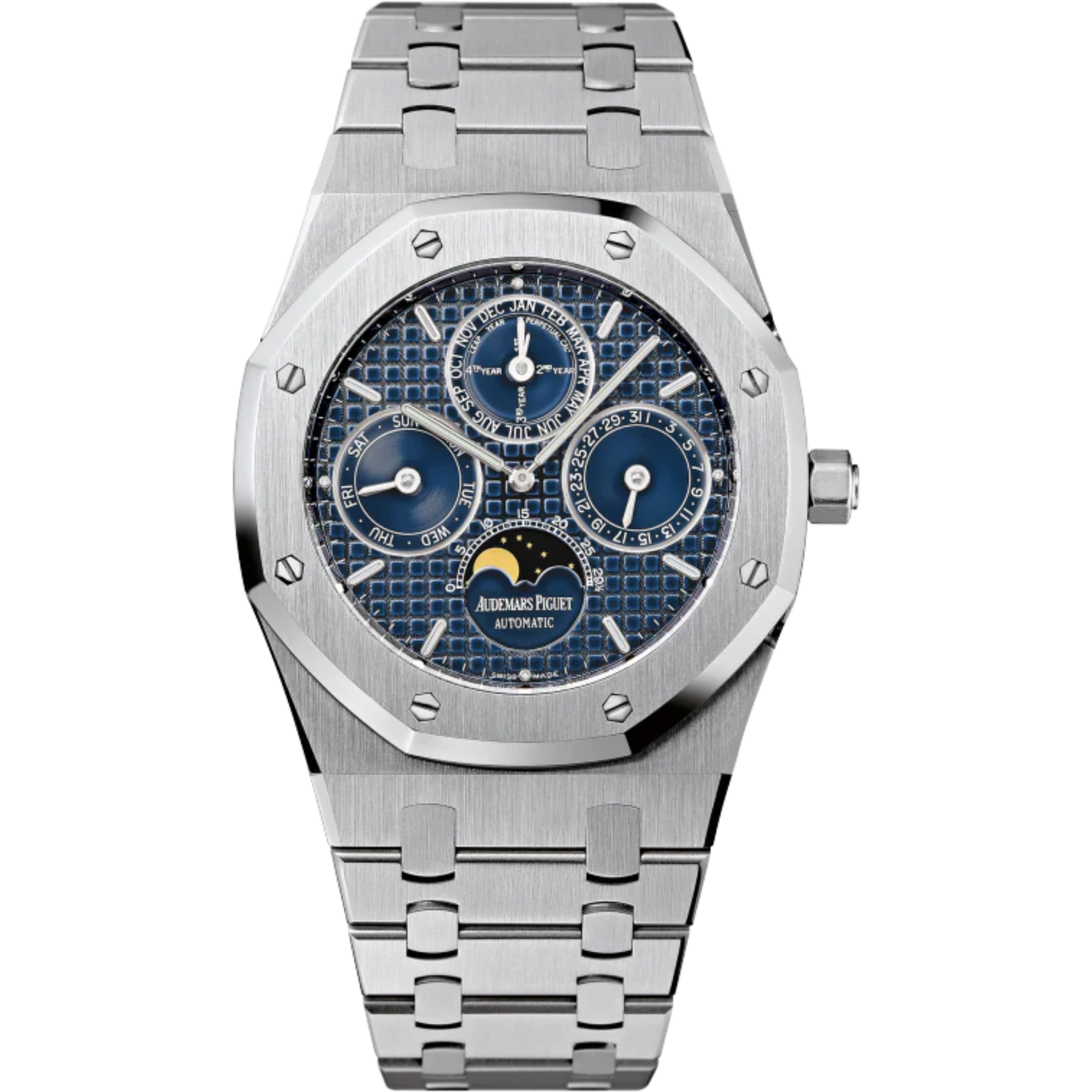 Royal Oak Perpetual Calendar 39MM Stainless Steel Bracelet Blue Dial With Grande Tapisserie Pattern Stainless Steel Case - Audemars Piguet
